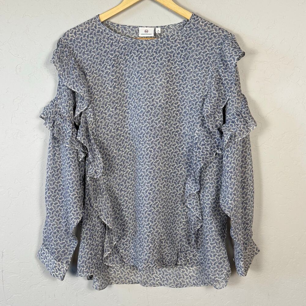 Ag Adriano Goldschmied Soft Blue Floral Ruffle Blouse